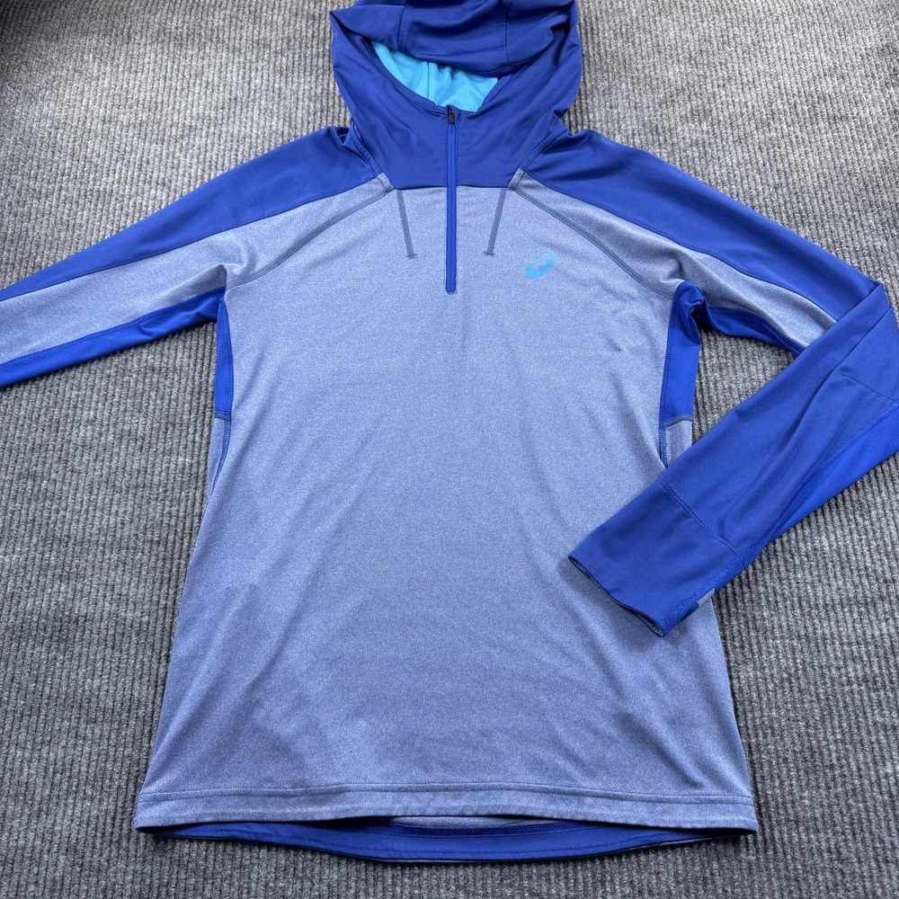 ASICS Hoodie Mens Medium Blue MotionDry 1/2 Zip Running Pullover Reflective Logo
